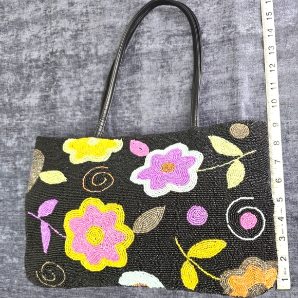 Floral Boho Beaded Purse Vintage Chic Evening Bag Unique Hand Bag - Picture 5 of 6
